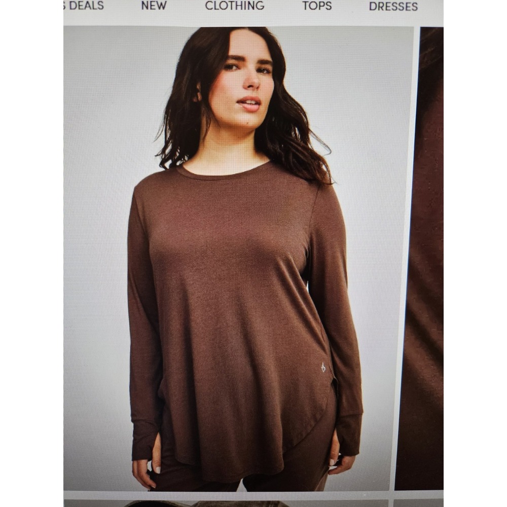 NWT Torrid Performance Brown Cotton Blend LS Tunic Length T-Shirt, Plus 6